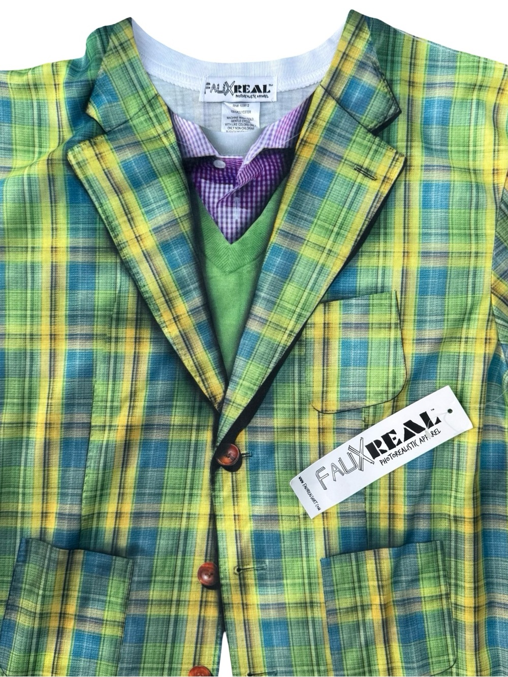 NEW Faux Real - FUNNY Plaid Suit Youth Costume Long Sleeve T-Shirt - Size Large - Picture 8 of 9